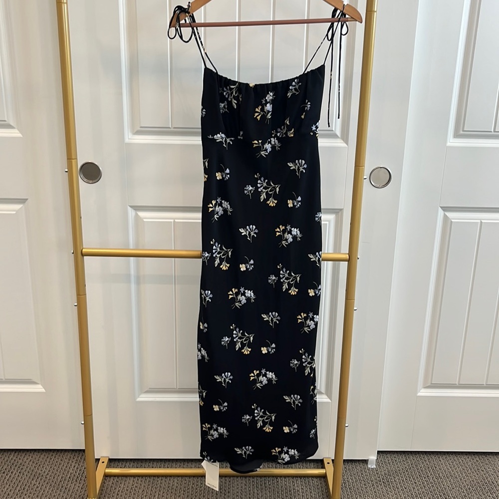 A&F Faux Silk Tie-Strap Midi Dress